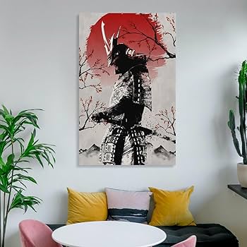 Amazon.co.jp: 武士 水墨画 アートポスター プリント キャンバス 絵画